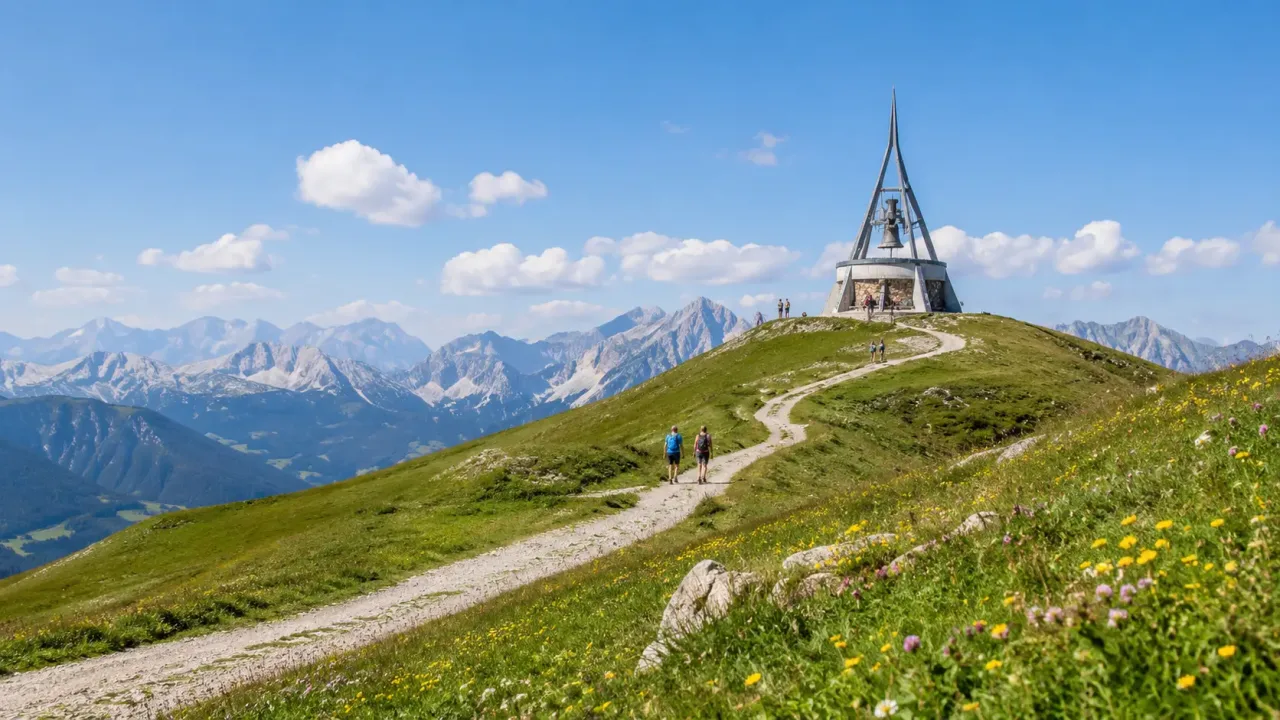 Letní vrchol Plan de Corones s panoramatem Dolomit