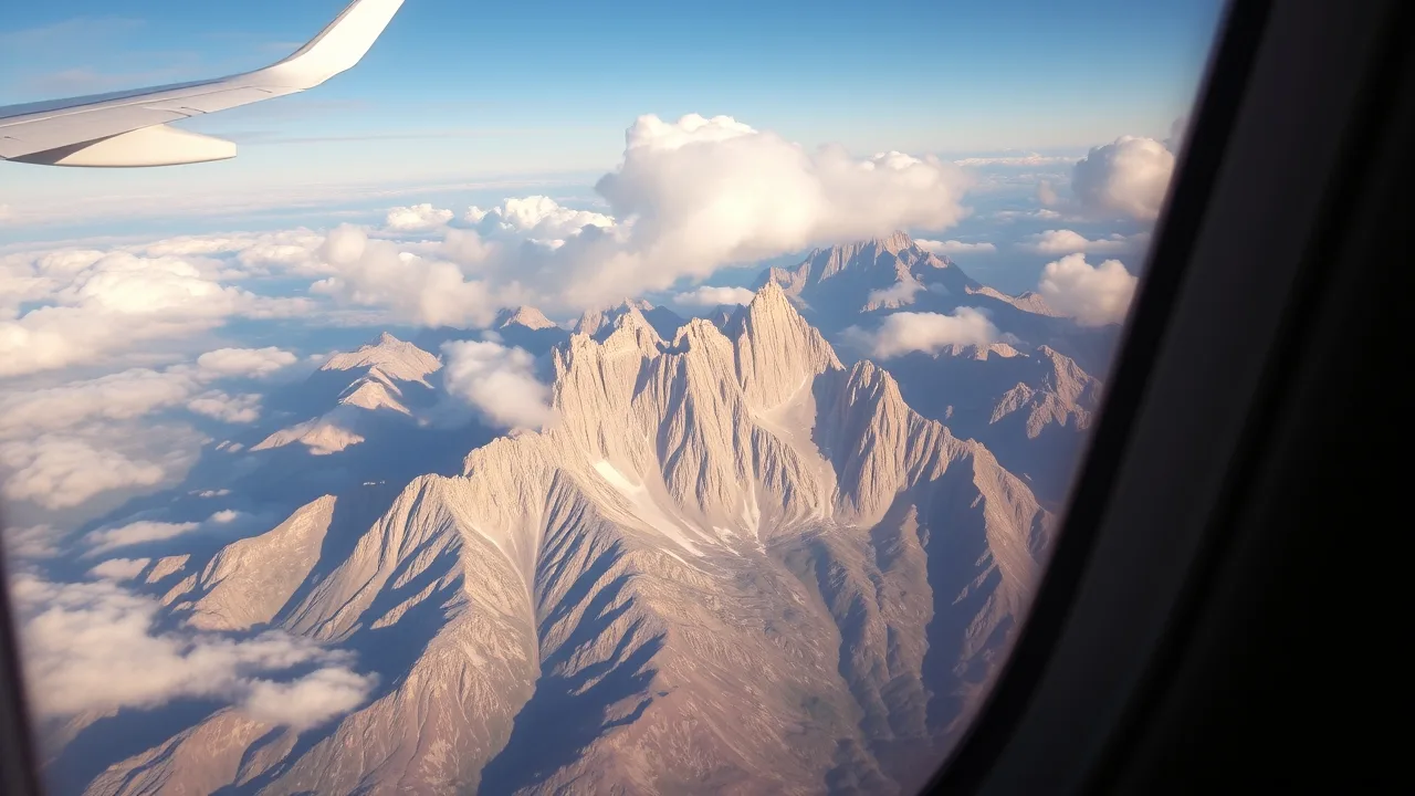 Pohled z letadla na štíty Dolomit